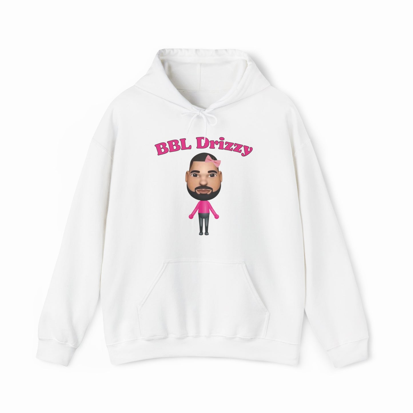 The BBL Drizzy Hoodie is a white cotton-polyester blend featuring a cartoon character, ideal for fans of Illegal Shirts and BBL Drizzy.
