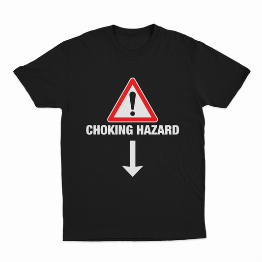 The Ladies Man 3–Pack includes t-shirts featuring a red warning triangle with exclamation mark, bold white CHOKING HAZARD text, and a white arrow—ideal for fans of the classic Two Seater T-Shirt style.