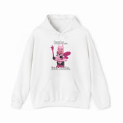 The “Boobs... Just Boobs. Hoodie” from Illegal Shirts is a white cotton-polyester sweatshirt featuring a pink LEGO-style fairy with a wand and bold text for a playful, statement look.