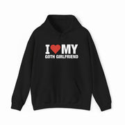 The I Heart My Goth Girlfriend Hoodie from Illegal Shirts features a bold white text and red heart design—ideal for fans of the goth girlfriend shirt trend.
