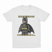 The "You've Never Seen Me And Batman In The Same Room For A Reason..." T-Shirt features a LEGO Batman figure and humorous text, making it a fun, eye-catching tee sure to spark conversations.