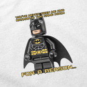 The "You've Never Seen Me And Batman In The Same Room For A Reason..." T-Shirt features bold yellow text and a LEGO Batman graphic, making it a funny and perfect conversation-starting shirt.