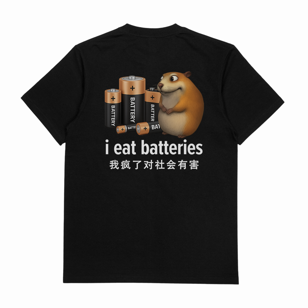 I Eat Batteries T-Shirt (Backprint)