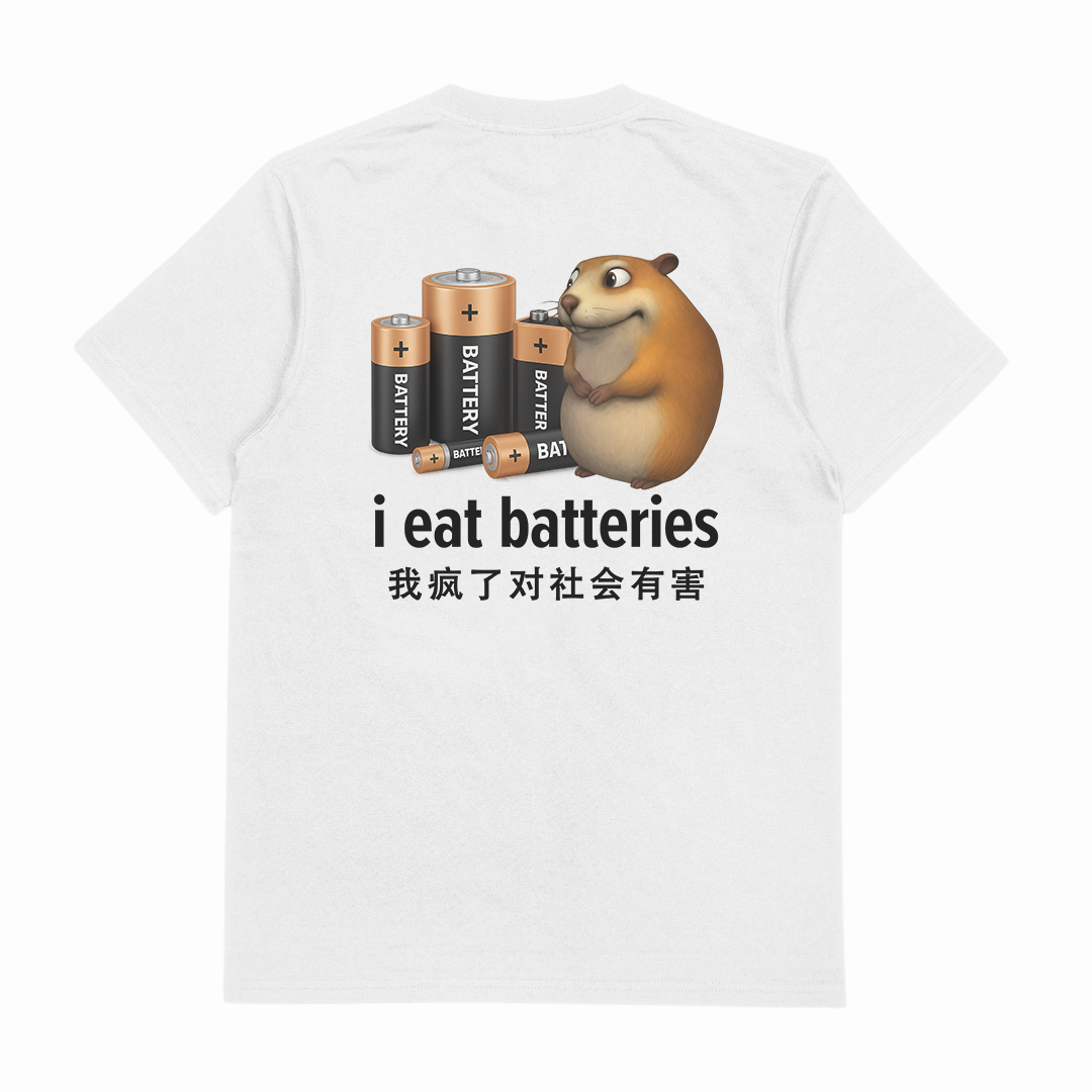 I Eat Batteries T-Shirt (Backprint)