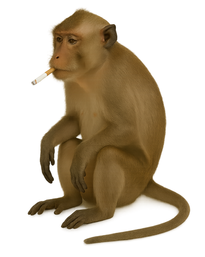 Monkey smoking a cigarette on a white background