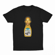 The O.J. Simpson T-Shirt is ethically made from 100% cotton and features a graphic of a bottle labeled "O.J. Simpson" with his face as the cap and a white Ford Bronco on the label.