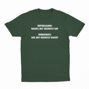 Republican Racist But Secretly Gay / Democrats Gay But Secretly Racist T-Shirt