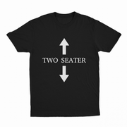 The Mega Meme 6–Pack includes black 100% combed cotton tees with bold white arrows and "TWO SEATER" in all caps—a classic Illegal Shirts design that stands out.