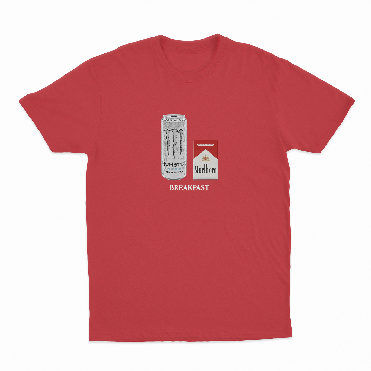 White Monster Marlboro Red Cigarette Breakfast T-Shirt