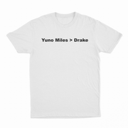 Express your humor with the Yuno Miles > Drake T-Shirt, featuring bold lettering across the chest—ideal for fans of clever and unique apparel.