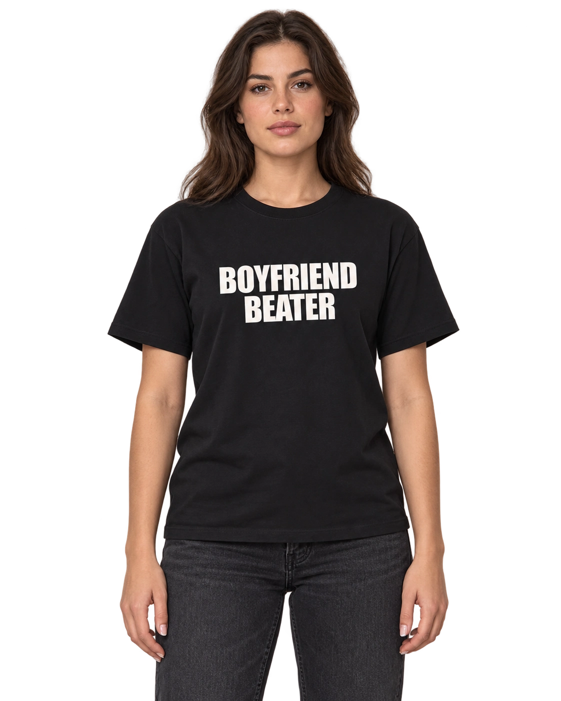 Boyfriend Beater T-Shirt — On-body view (AI-generated styled mockup)