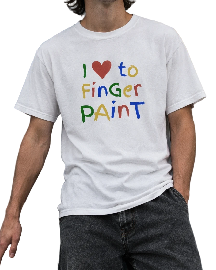 I Heart To Finger Paint T-Shirt — On-body view (AI-generated styled mockup)