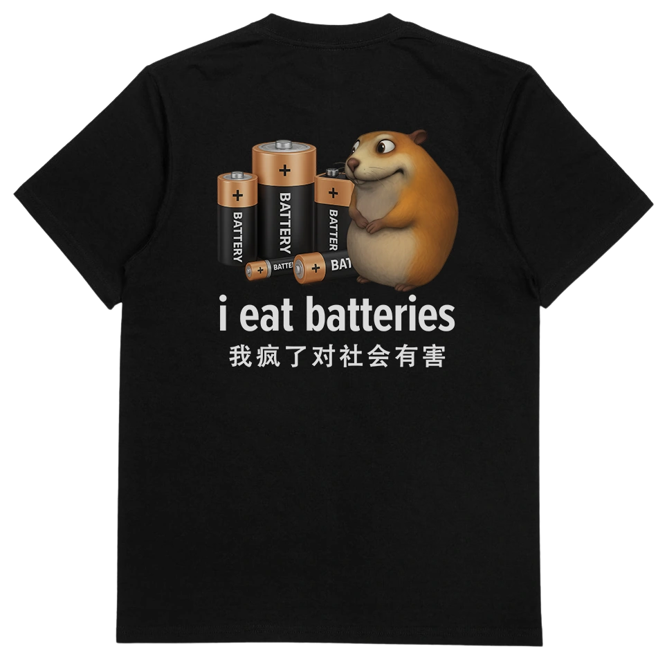I Eat Batteries T-Shirt (Backprint)