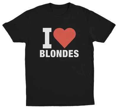 The I Heart Blondes T-Shirt has bold white lettering, a red heart, and is made from 100% combed ring-spun cotton for comfort and style.