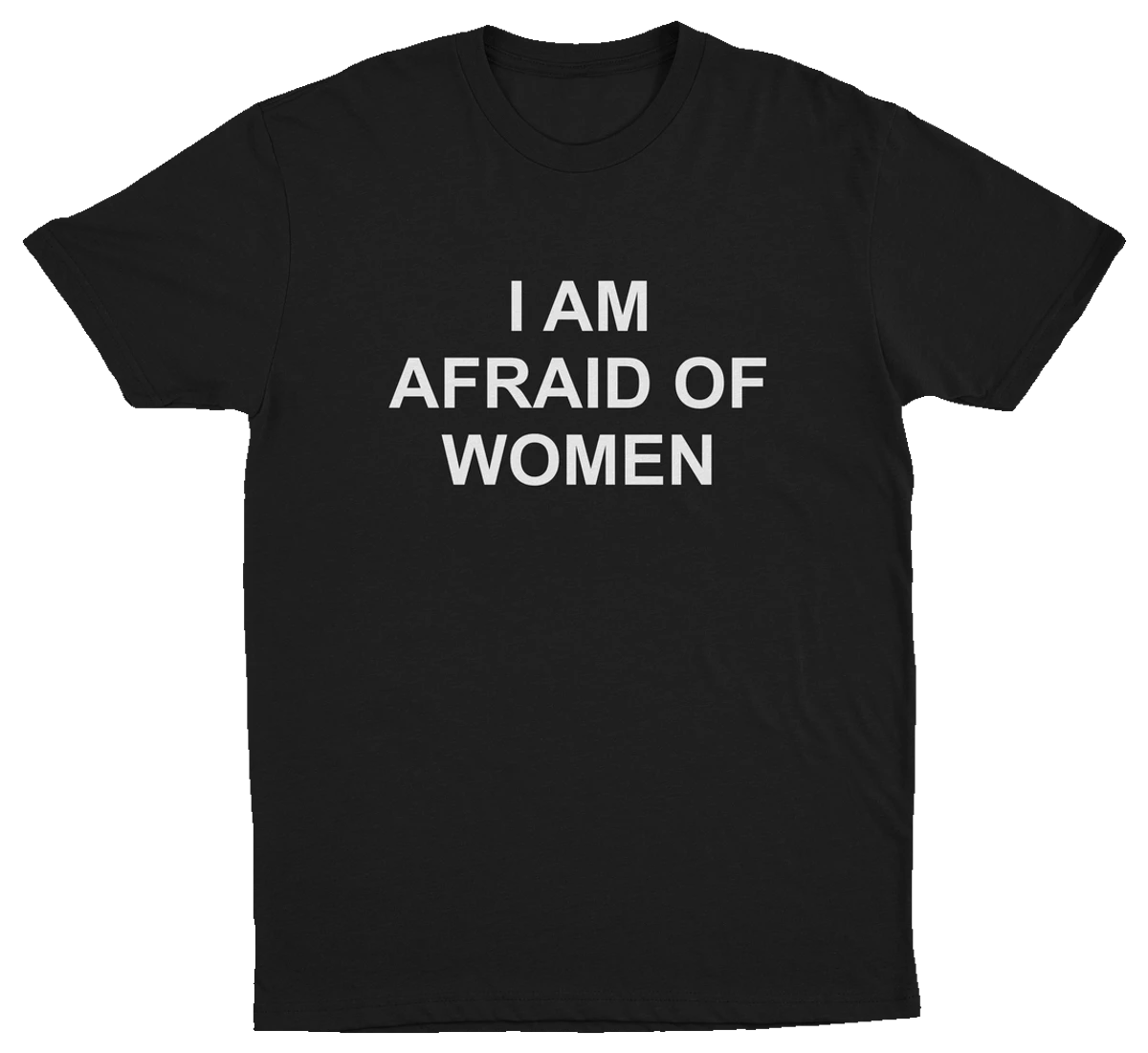The Staple 3–Pack includes three bold black I Am Afraid Of Women T-Shirts featuring the phrase in striking white capitals—ideal for anyone who loves unique, statement-making shirts.