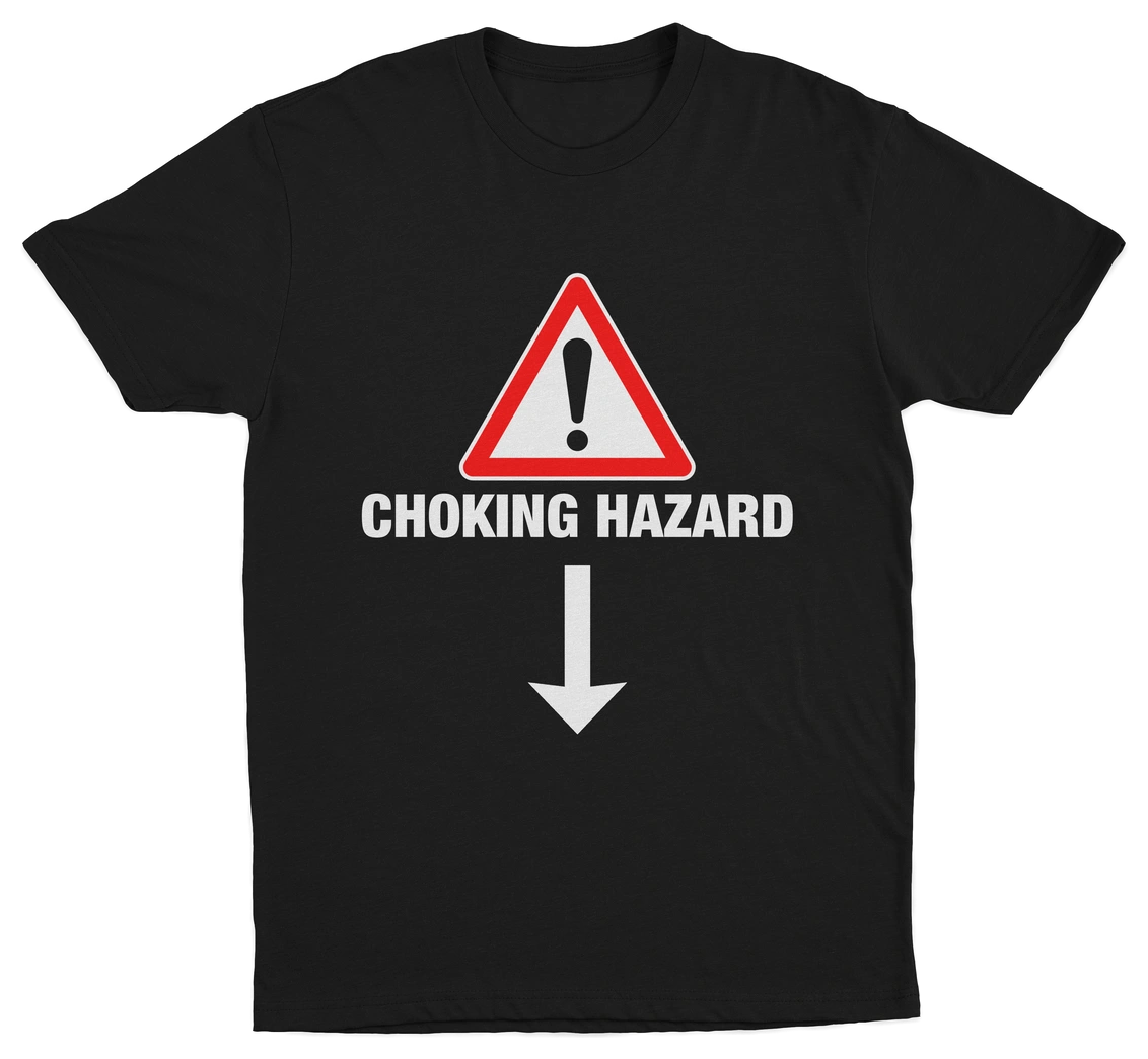The Ladies Man 3–Pack includes t-shirts featuring a red warning triangle with exclamation mark, bold white CHOKING HAZARD text, and a white arrow—ideal for fans of the classic Two Seater T-Shirt style.