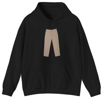 The Khakis On A Hoodie is a black hoodie with a simple front graphic, made from medium-heavy fabric. It features a front pocket and hood drawstrings—ideal for Illegal Shirts fans.