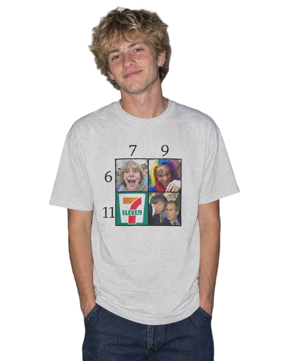 67 69 711 911 T-Shirt — On-body view (AI-generated styled mockup)
